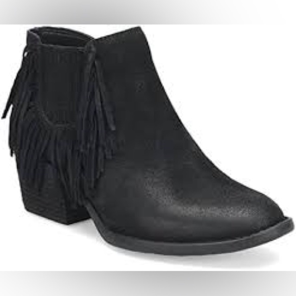Born Danni suede booties with fringe‎ black womens size 9 western boho casual